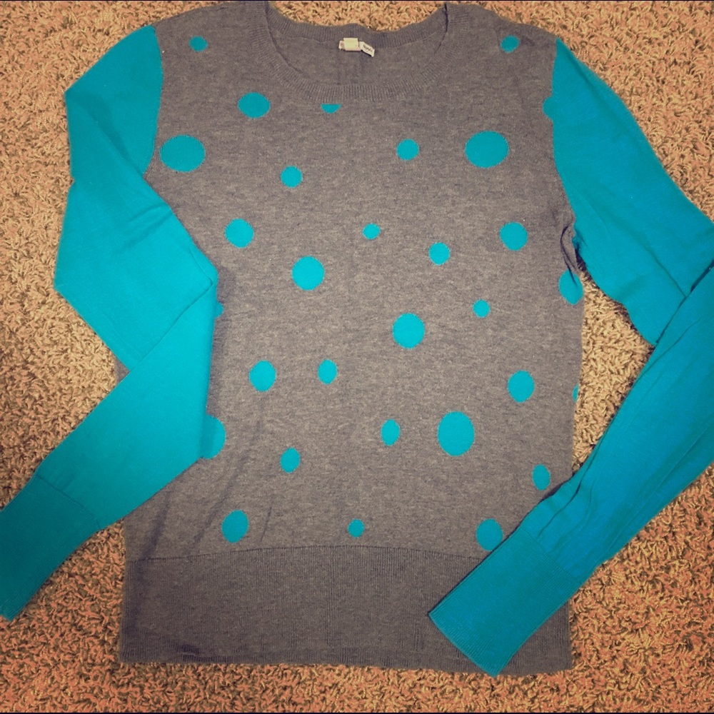 Halogen Polka Dot Grey and Blue Sweater - Picture 1 of 4